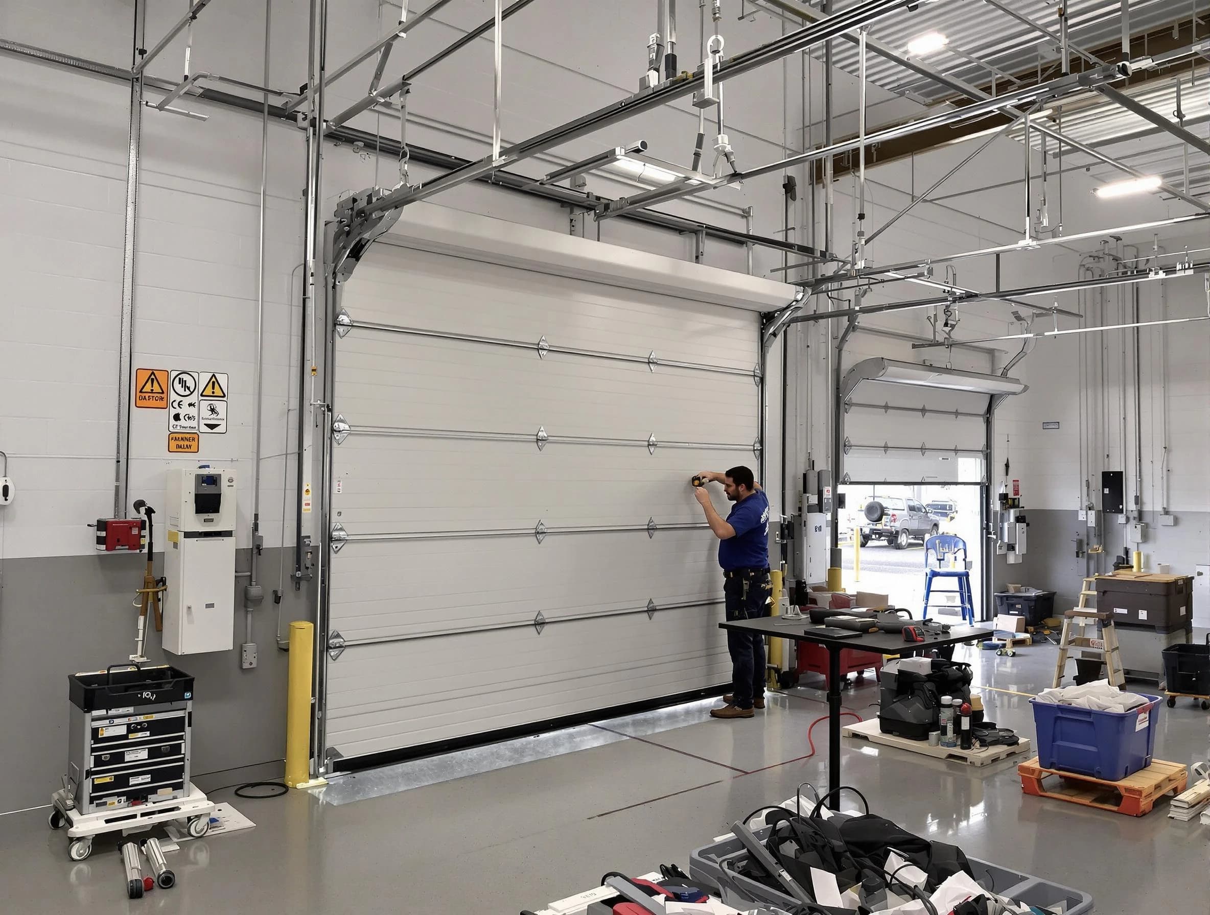 Commercial garage door repair being performed by Innsbrook Garage Door Repair expert in Innsbrook
