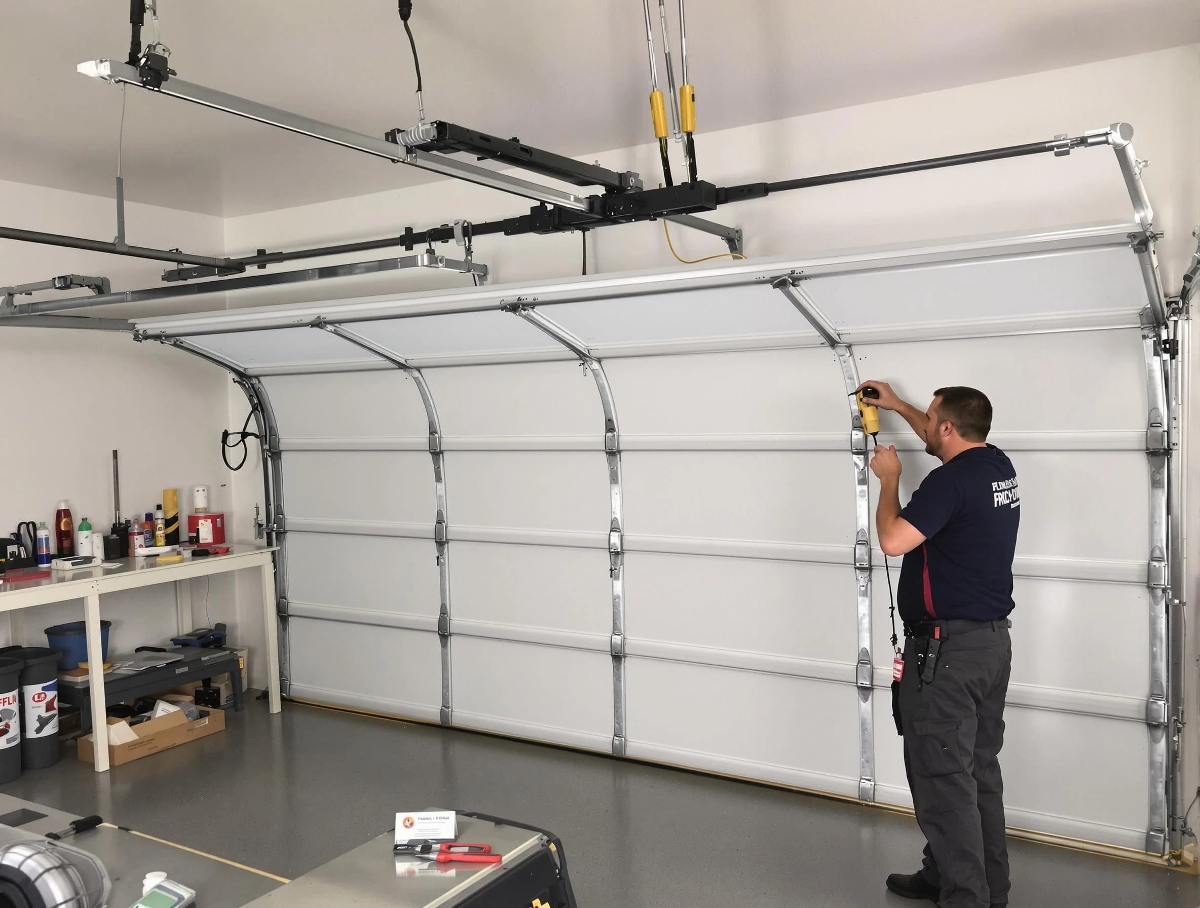 Innsbrook Garage Door Repair certified technician performing overhead door system repair in Innsbrook