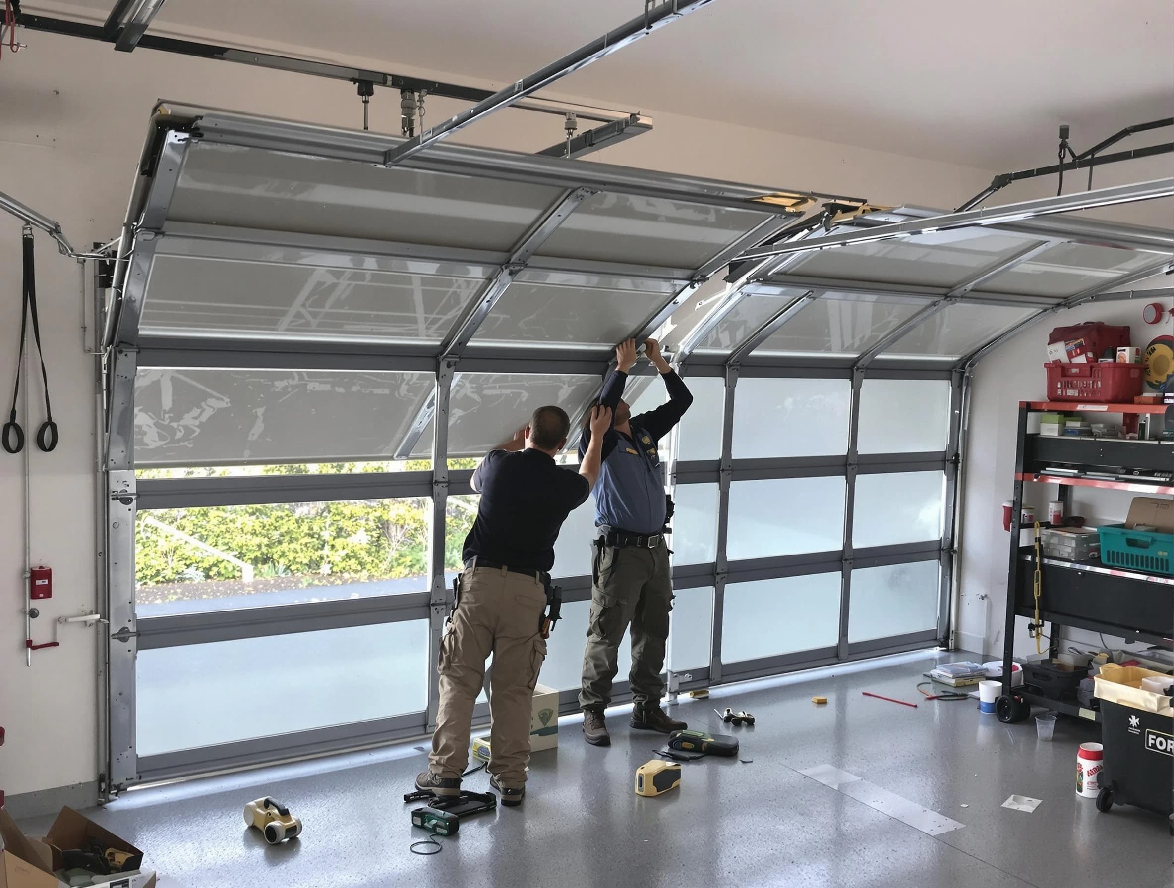 Innsbrook Garage Door Repair expert performing precise panel replacement on Innsbrook garage door