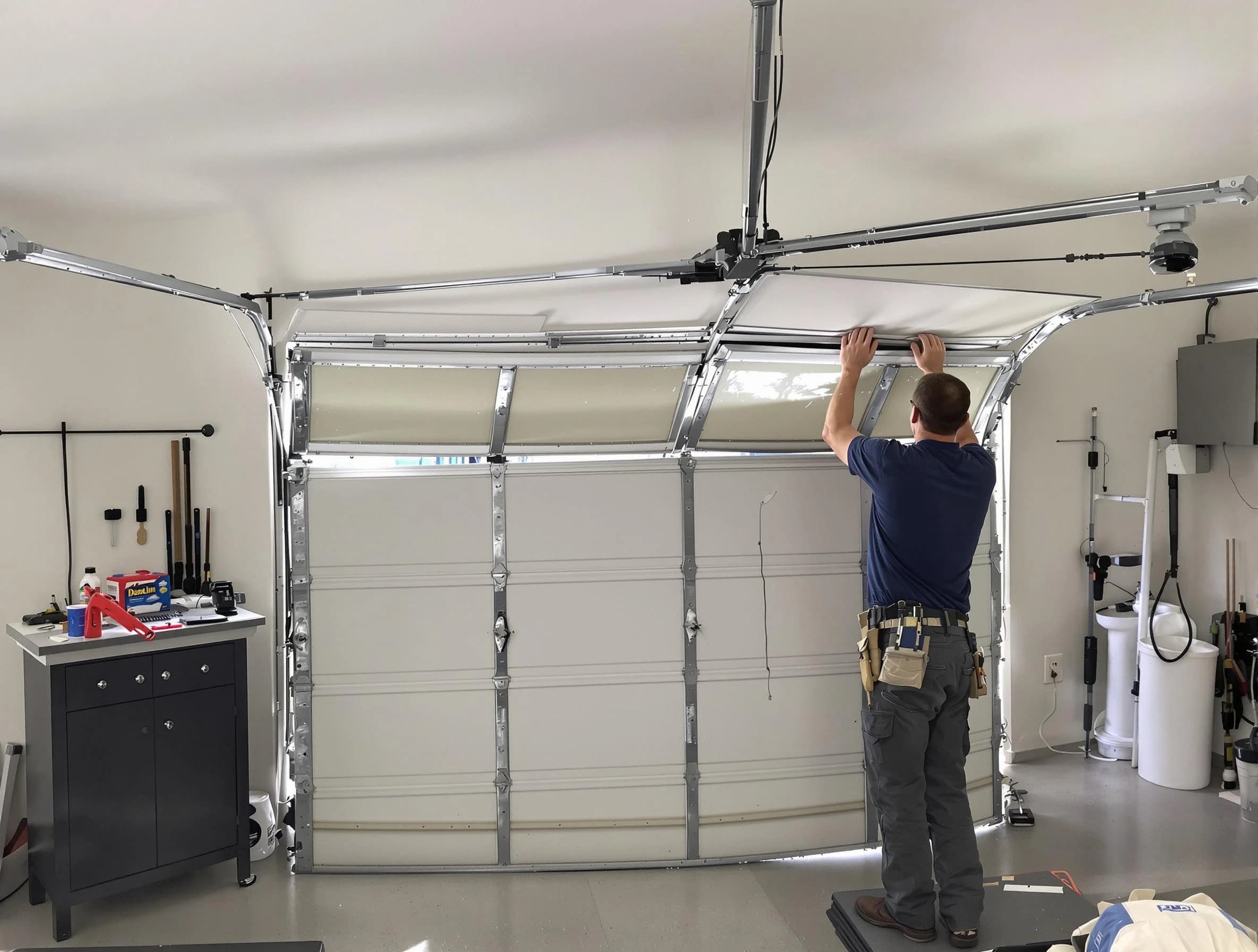 Innsbrook Garage Door Repair specialist performing precise section replacement on Innsbrook garage door
