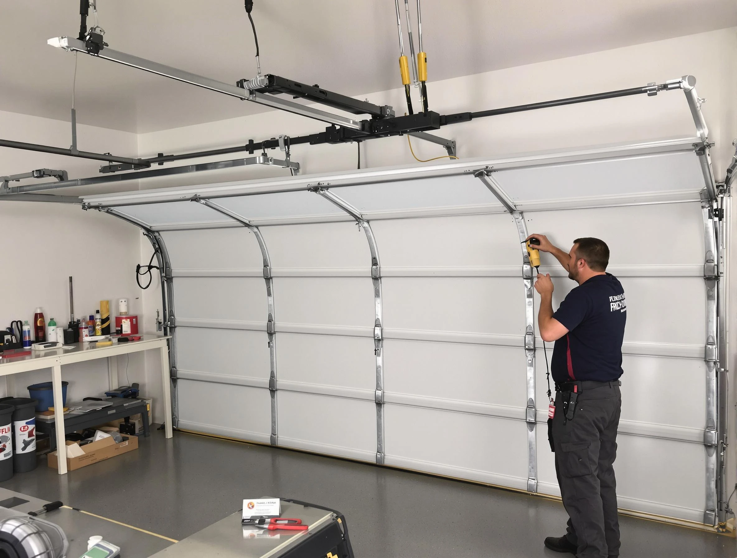 Innsbrook Garage Door Repair certified technician performing overhead door system repair in Innsbrook