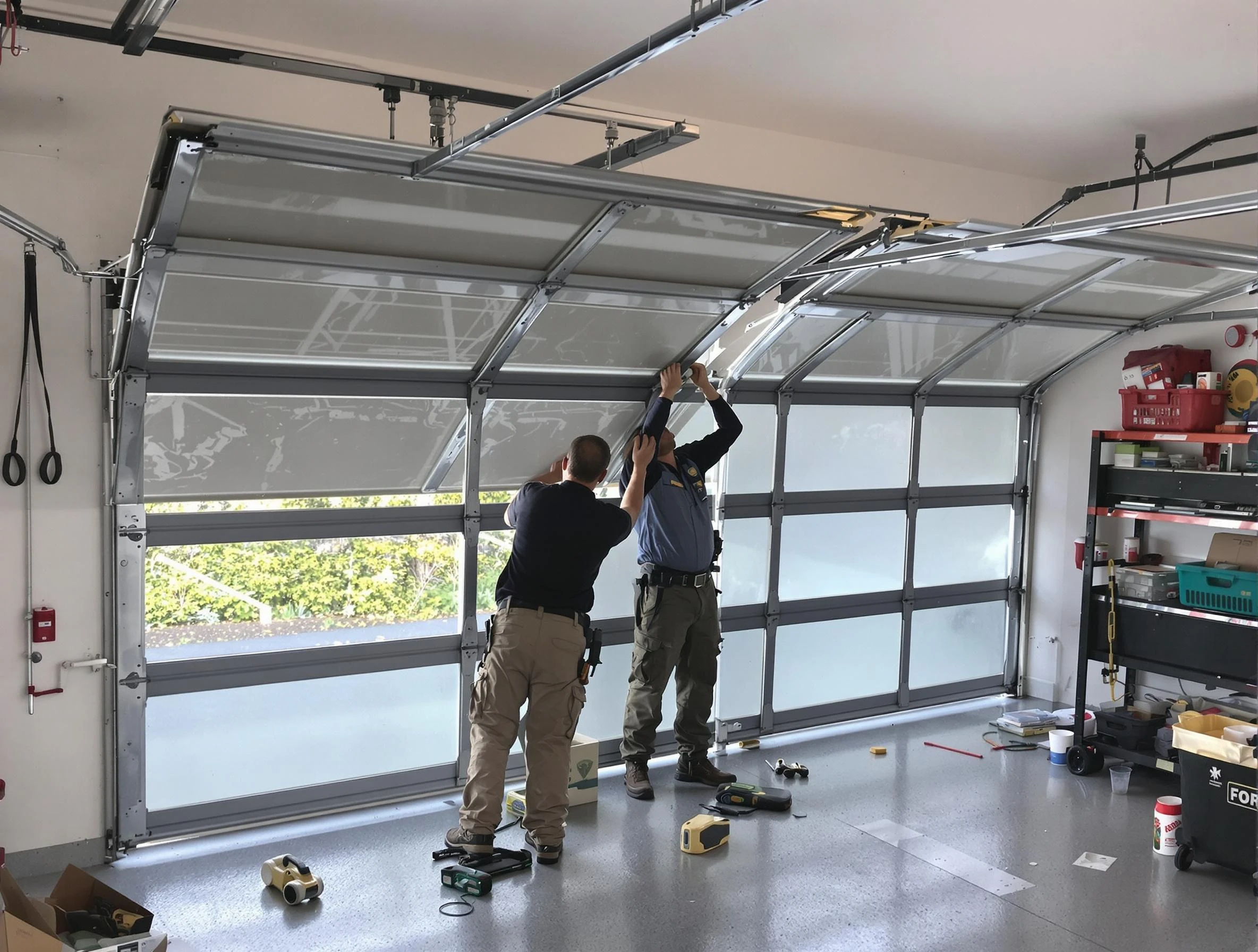 Innsbrook Garage Door Repair expert performing precise panel replacement on Innsbrook garage door