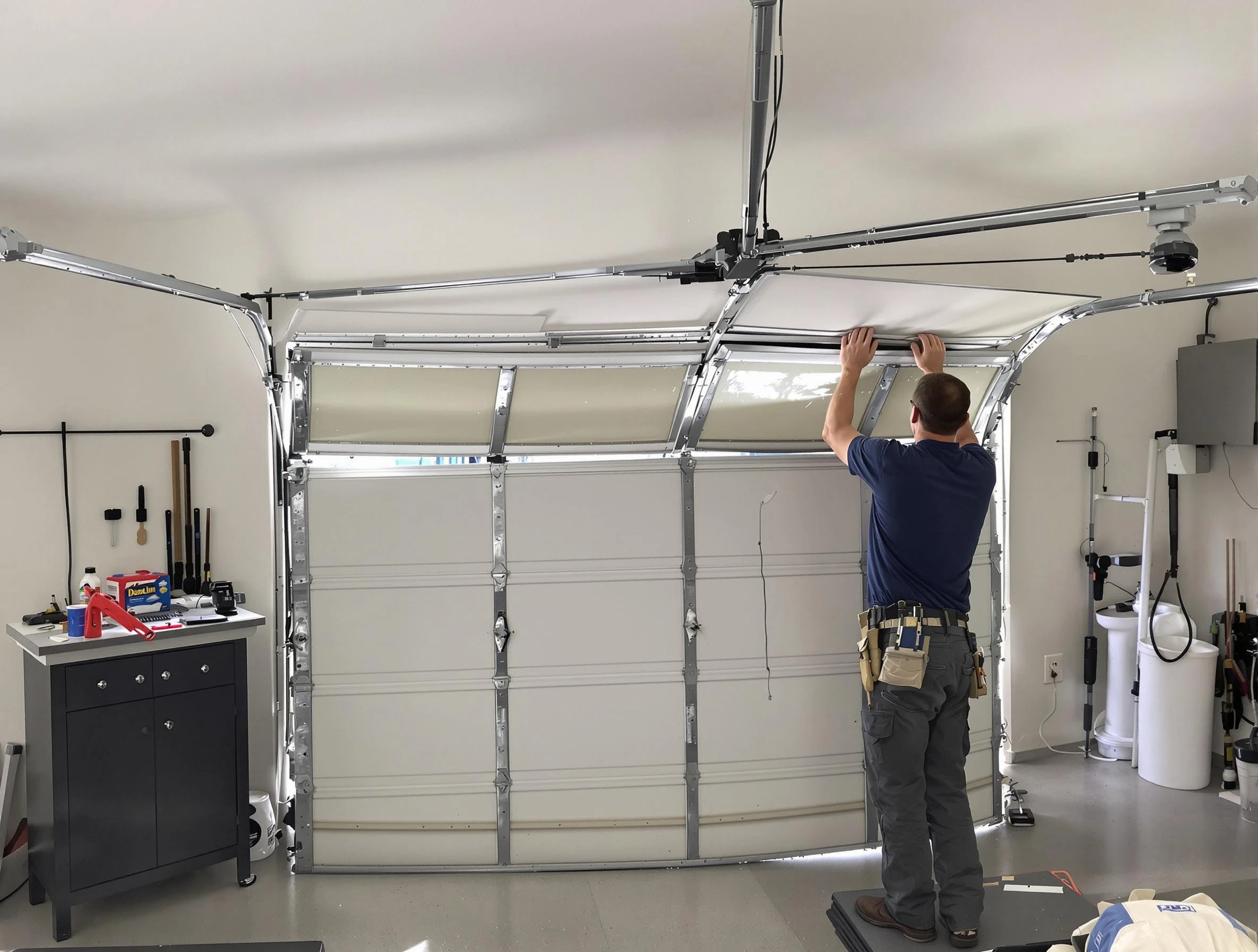Innsbrook Garage Door Repair specialist performing precise section replacement on Innsbrook garage door