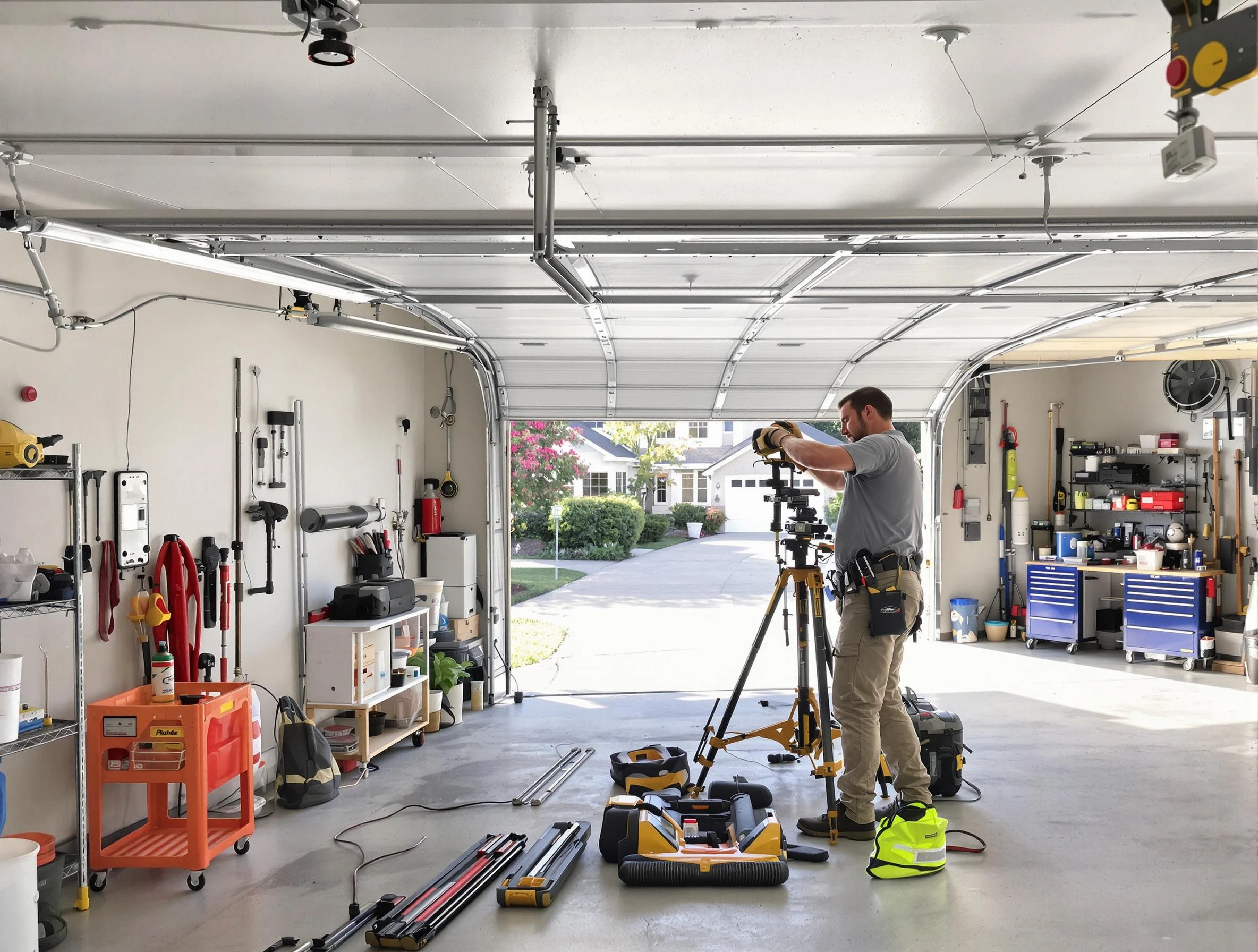 Innsbrook Garage Door Repair specialist performing laser-guided track alignment in Innsbrook